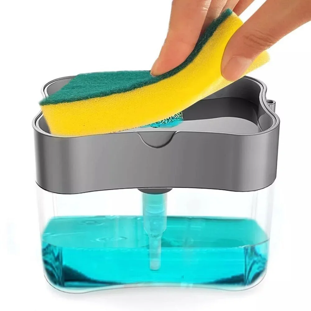 2-in-1 Dish Soap Dispenser Pump & Sponge Holder Kitchen Sink Organizer 13 oz